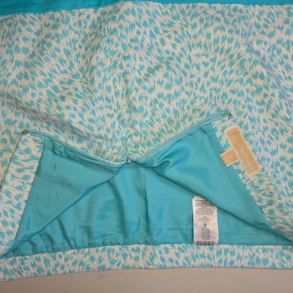 Michael Kors Stretch Cotton Turquoise Animal Print Satin Lined Mini Skirt 16 - Picture 6 of 6
